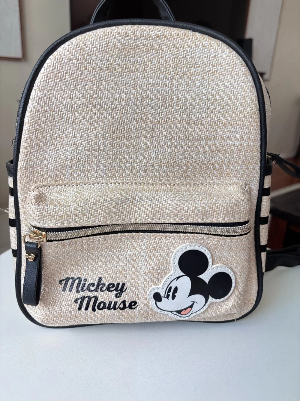 Mickey Mouse Beige Straw Crossbody Bag with Black Trim for kids - Picture 12 of 12